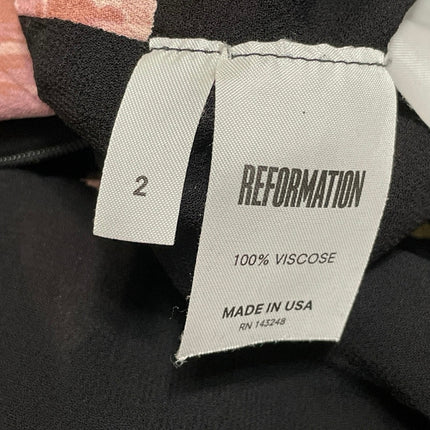 Reformation Fraser Black Floral Short Sleeves Tie Neck Button Up Mini Dress Sz 2
