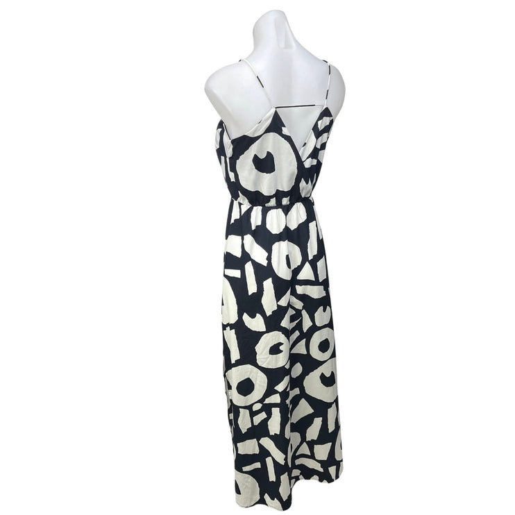 Ann Taylor LOFT Black White Sleeveless Geometric V Neck Blouson Maxi Dress Sz 0