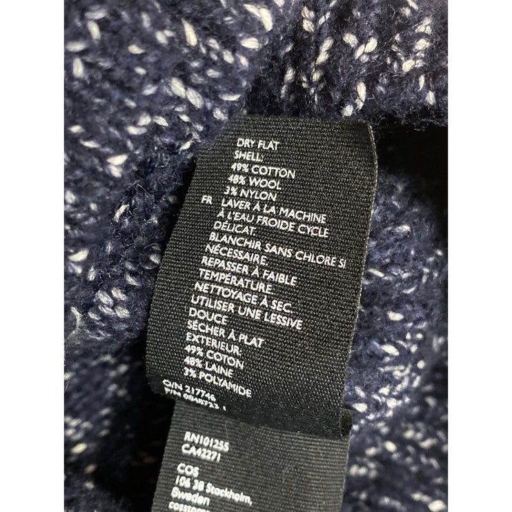 COS Women's Navy Blue Wool Knit Long Sleeve Button Up Cardigan Sweater Top Sz M