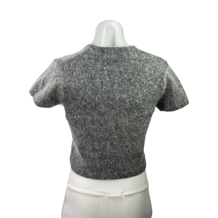 Reference Point Gray Eyelash Knit Fuzzy Short Sleeve T Shirt Tee Crop Top Size L
