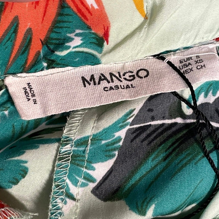 Mango MNG Green Floral Tropical Print Belted Wide Leg Ankle Trousers Pants Sz XS