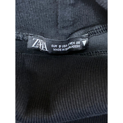 Zara Women's Black Ribbed Knit Turtleneck Half Sleeve Cropped Sweater Top Size S