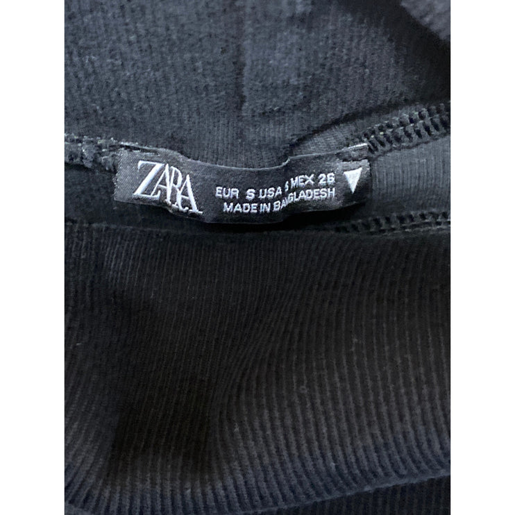 Zara Women's Black Ribbed Knit Turtleneck Half Sleeve Cropped Sweater Top Size S