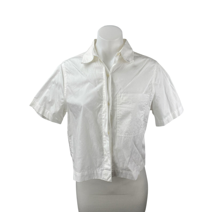 DL1961 White Collared Short Sleeve Button Up Crop Poplin Shirt Blouse Top Sz XS