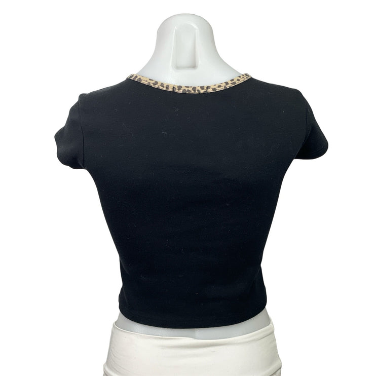 Brandy Melville Ashlyn Women's Black Short Sleeve Cropped Tee T-shirt Top Sz S