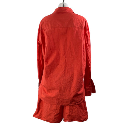 Frankie Women's Orange Long Sleeve Button Down Shirt Shorts 2 Piece Set Size XS