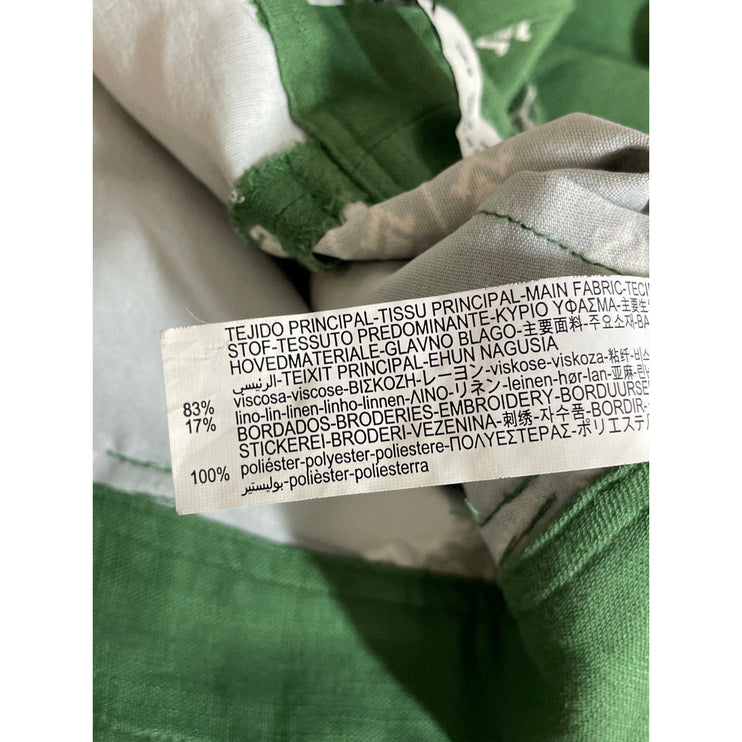Zara Women's Green White Linen Embroidered High Rise Crop Wide Leg Trousers S