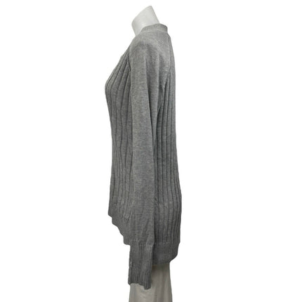 White House Black Market Gray Ribbed Knit V Neck Long Sleeve Sweater Top Size M