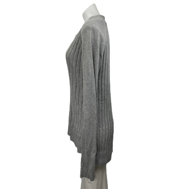 White House Black Market Gray Ribbed Knit V Neck Long Sleeve Sweater Top Size M