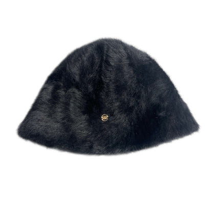 Reorg Women's Black Faux Fur Fleece Fuzzy Logo Snow Winter Bucket Hat OS