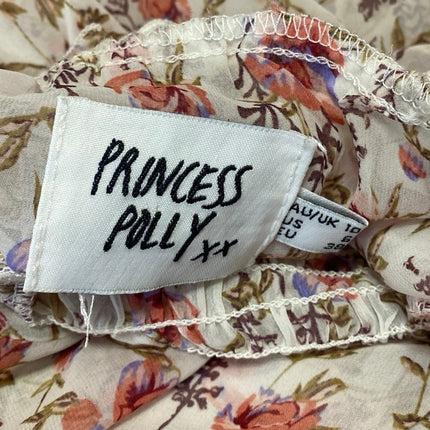 Princess Polly White Pink Floral Long Balloon Sleeve Tiered Mini A Line Dress 6