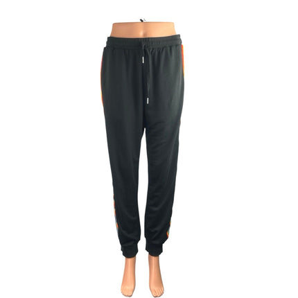 Women's Black Side Stripe Yoga Gym Athletic Activewear Jogger Trousers Pants L