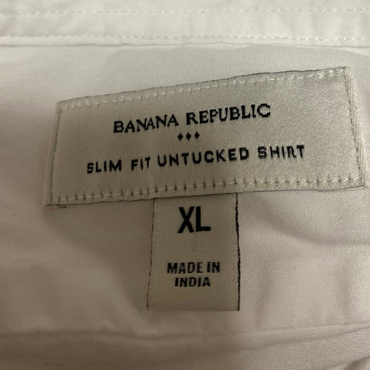 Banana Republic Untucked White Long Sleeve Button Down Slim Fit Shirt Top Sz XL