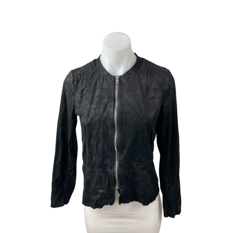 My-D Women's Black Faux Vegan Leather Zip Up Long Sleeve Coat Jacket Top Size S