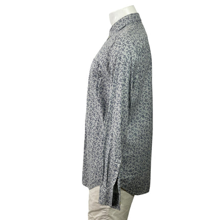 Banana Republic Men Gray Blue Leaf Slim Oxford Long Sleeve Button Up Shirt Top L