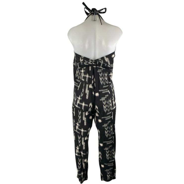 Madewell Black Printed Sleeveless Halter Neck Belted Wrap Romper Jumpsuit Size S