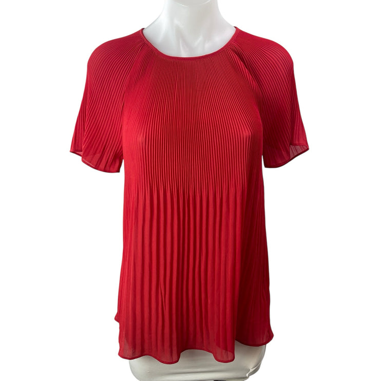 Michael Kors Women's Red Plisse Short Sleeve Round Neck Shirt Blouse Top Size S