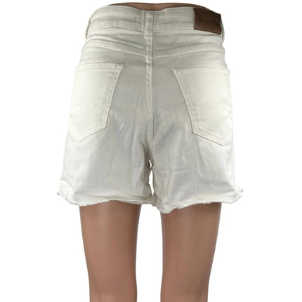NA-KD Women's White High Waisted Frayed Raw Hem Mini Denim Jeans Shorts Size 36