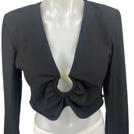 Zara Women's Black Long Sleeve Ring Deep V Neck Knit Blouse Crop Top Size M