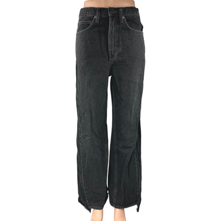 Oak + Fort Women's Black High Waisted Wide Leg Baggy Denim Jeans Pants Size 28
