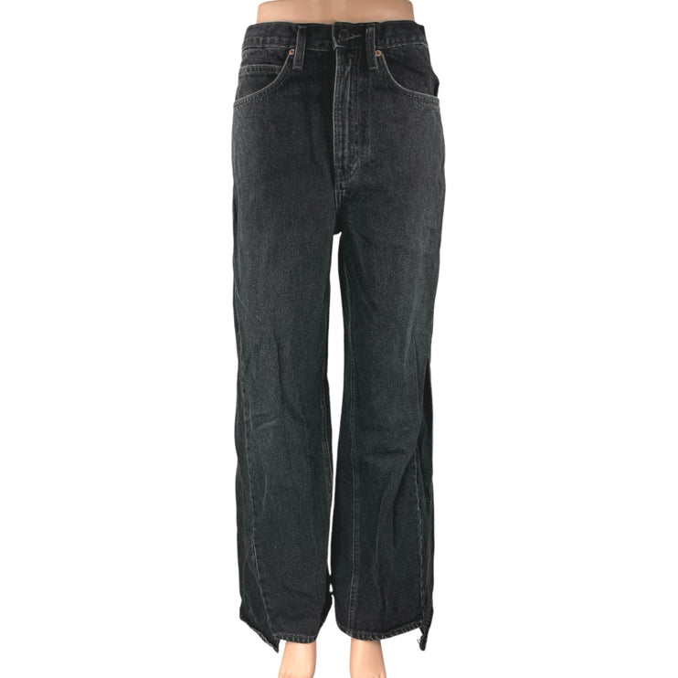 Oak + Fort Women's Black High Waisted Wide Leg Baggy Denim Jeans Pants Size 28
