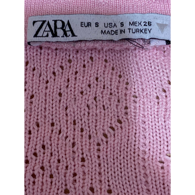 Zara Women's Pink Short Sleeve Crew Neck Knit Sweater T Shirt Tee Top Size S