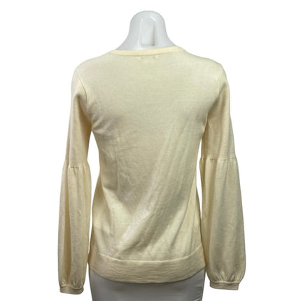Club Monaco Cream 100% Wool Knit Long Balloon Sleeve Crew Neck Sweater Top Sz S