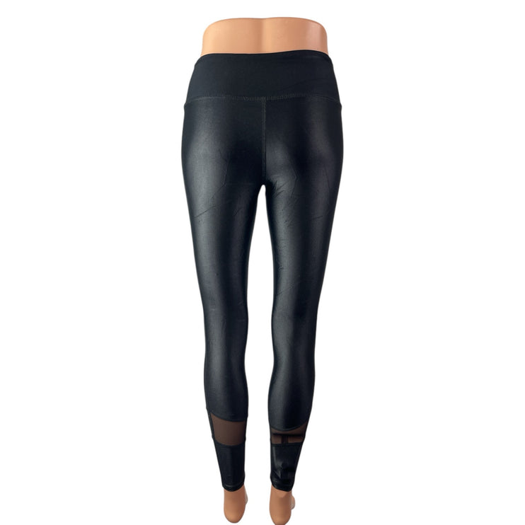 Body Language Women's Black Coated Mesh Trim Yoga Athletic Leggings Pants Size S