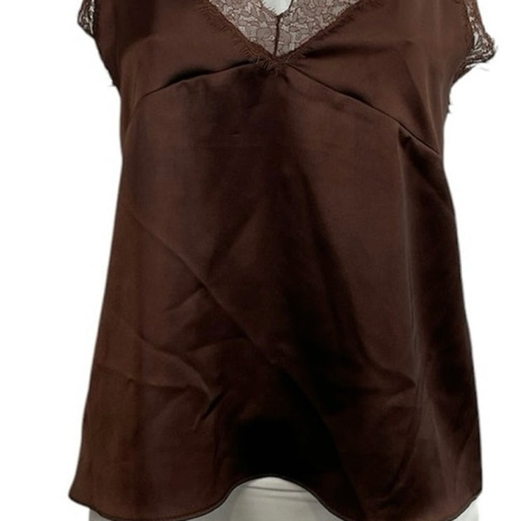 Zara Women's Brown Satin Lace Trim Sleeveless V Neck Lingerie Cami Tank Top Sz S