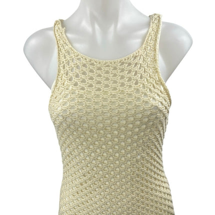 Mink Pink Cream Crochet Knit Sleeveless Sheer Mini Swim Cover Up Dress Size S