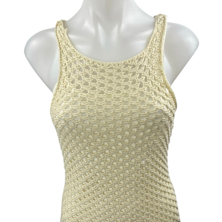 Mink Pink Cream Crochet Knit Sleeveless Sheer Mini Swim Cover Up Dress Size S
