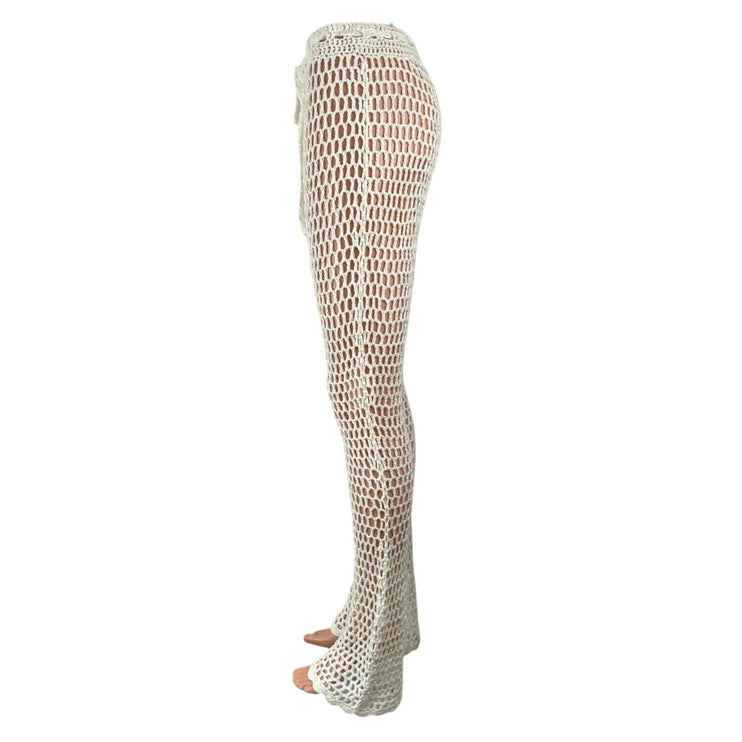 Primi Cream Crochet Mesh High Waisted Summer Swimming Cover Up Trousers Pants M