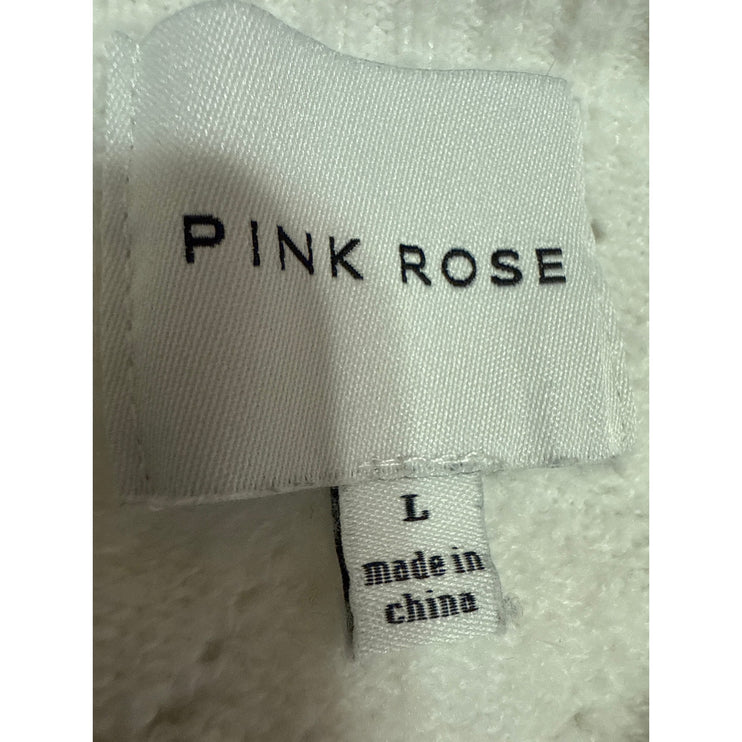 Pink Rose White Argyle Knit Long Sleeve Button Down Cardigan Sweater Top Size L