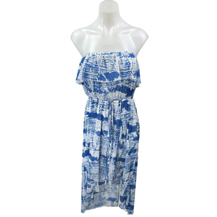 Cynthia Rowley Blue Tie Dye Strapless Sleeveless Hi-Low Boho Midi A-Line Dress M
