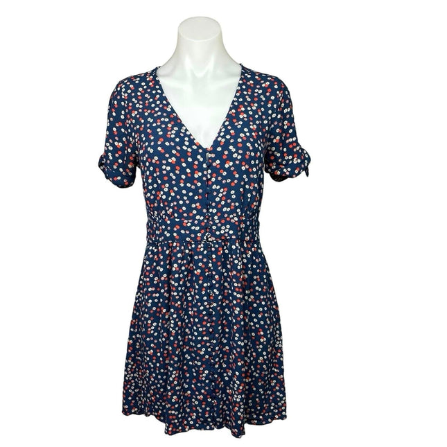 knee length dresses for ladies Madewell Women Navy Blue Daisy Floral Button Up Short Tie Sleeve Mini – Brie
