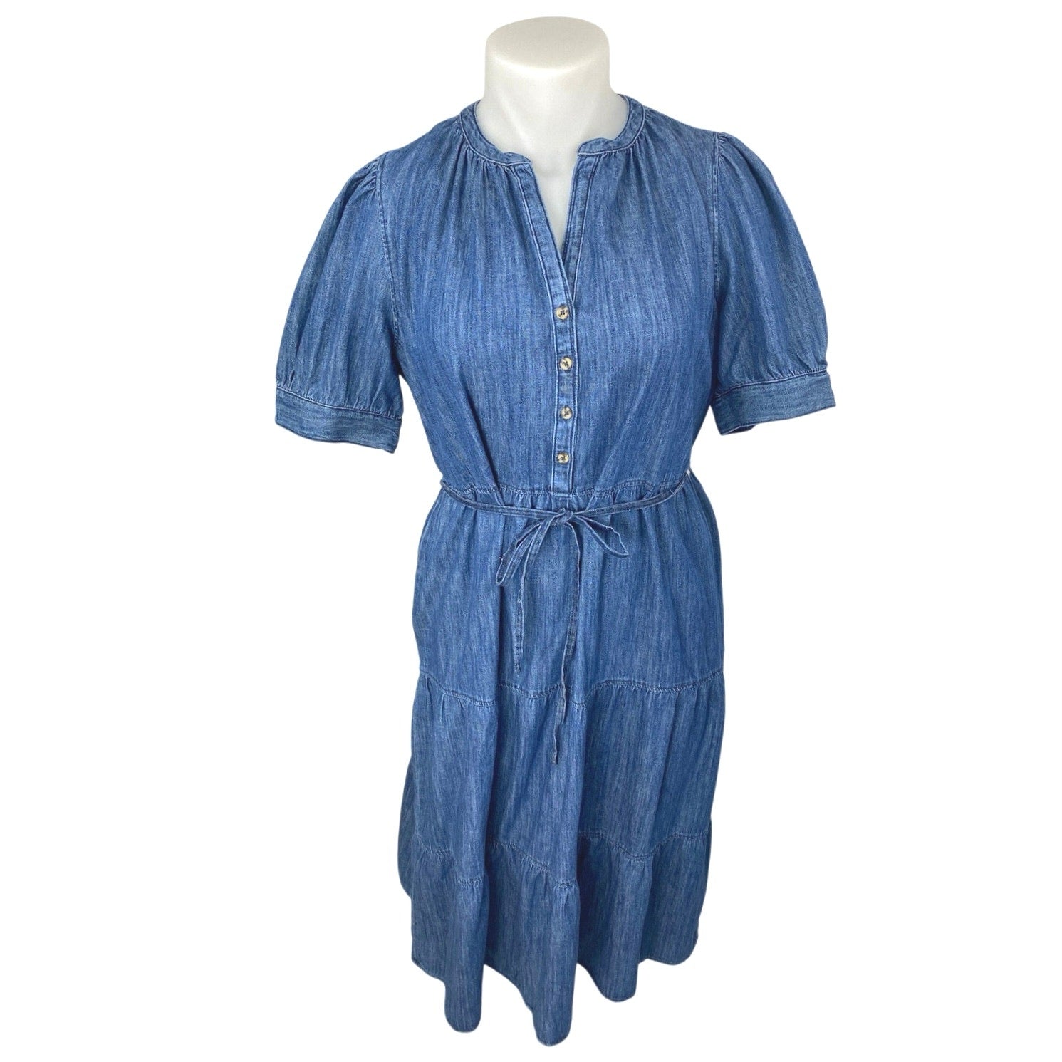 white christmas dresses NEW M&S Marks & Spencer Blue Short Sleeve Denim Jean Chambray Midi Dre –  Brie