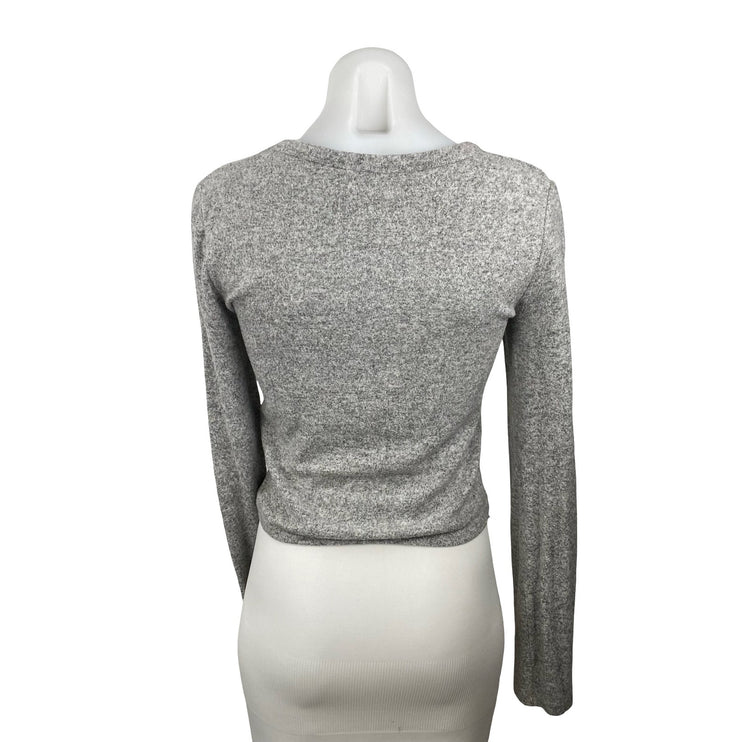 Zara Women's Gray Heather Long Sleeve Crew Neck Knit Cropped Sweater Top Size M