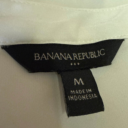 Banana Republic White Silk Satin Sleeveless Button V-Neck Blouse Shirt Top Sz M