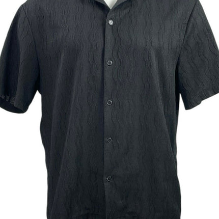 H&M Black Texture Weave Collared Short Sleeve Button Down Resort Shirt Top Sz L
