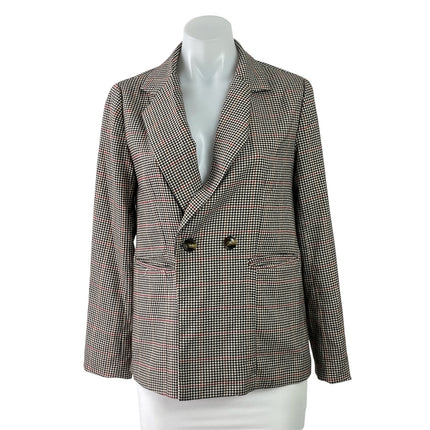 June & Hudson Black White Checkered Double Breasted Long Sleeve Blazer Jacket XS