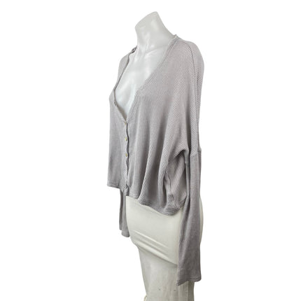 Urban Outfitters Gray Ribbed Long Sleeve Button Down Crop Cardigan Sweater Top S