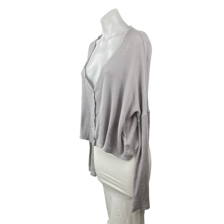 Urban Outfitters Gray Ribbed Long Sleeve Button Down Crop Cardigan Sweater Top S