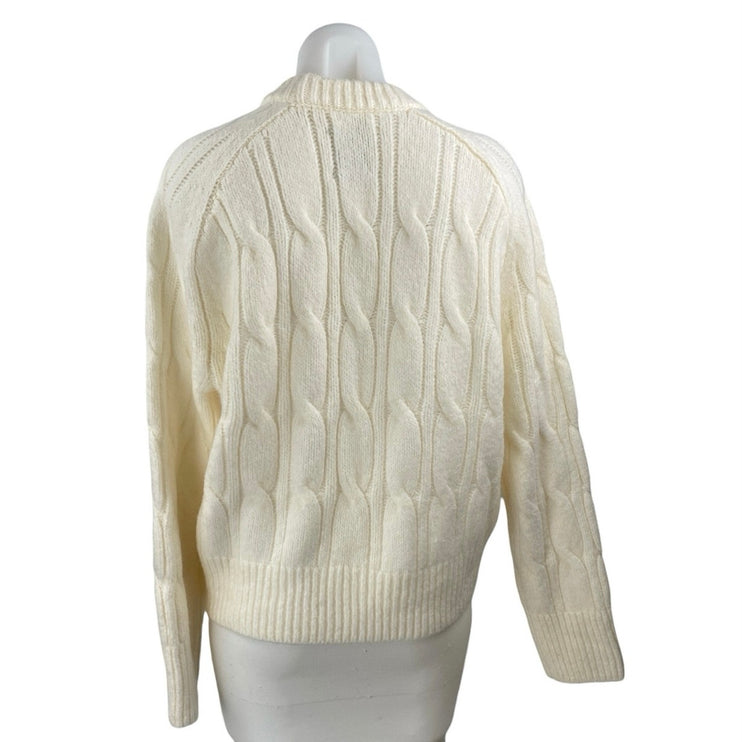 Abercrombie & Fitch Women's White Cable Knit Crewneck Long Sleeve Sweater Top XS