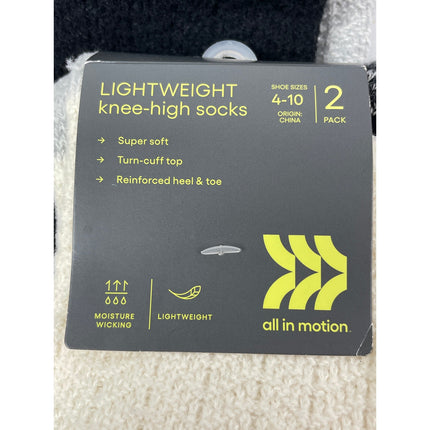 NEW All In Motion Ivory Black Colorblock Lightweight Knee High Socks Size 4-10