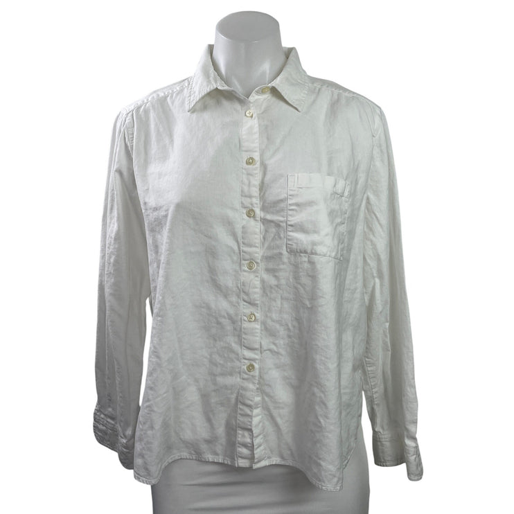 Ann Taylor LOFT Women's White Linen Long Sleeve Pocket Button Down Shirt Top S