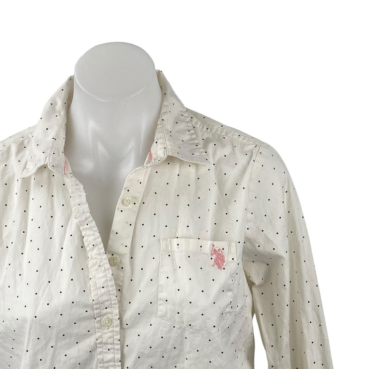 U.S. Polo Assn. Womens Polka Dot Collared Long Sleeve Button Down Shirt Top Sz M