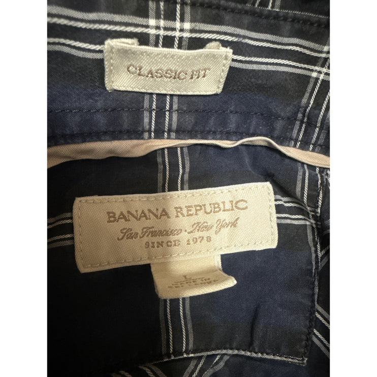 Banana Republic Men's Blue Plaid Classic Fit Long Sleeve Button Up Shirt Top L