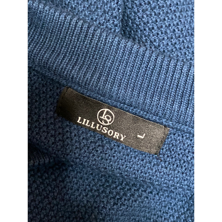 Lillusory Women's Blue Waffle Knit Button Long Sleeve Henley Sweater Top Size L