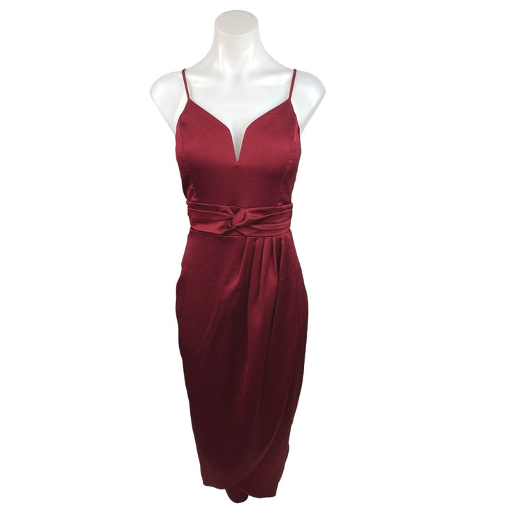 Express NWT Red Sleeveless Notch V Neck Pleat Sleeveless Midi Sheath Dress Sz S