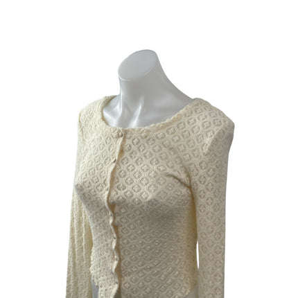Kimchi Blue Cream Geometric Lace Bell Sleeve Button Down Cardigan Sweater Top S